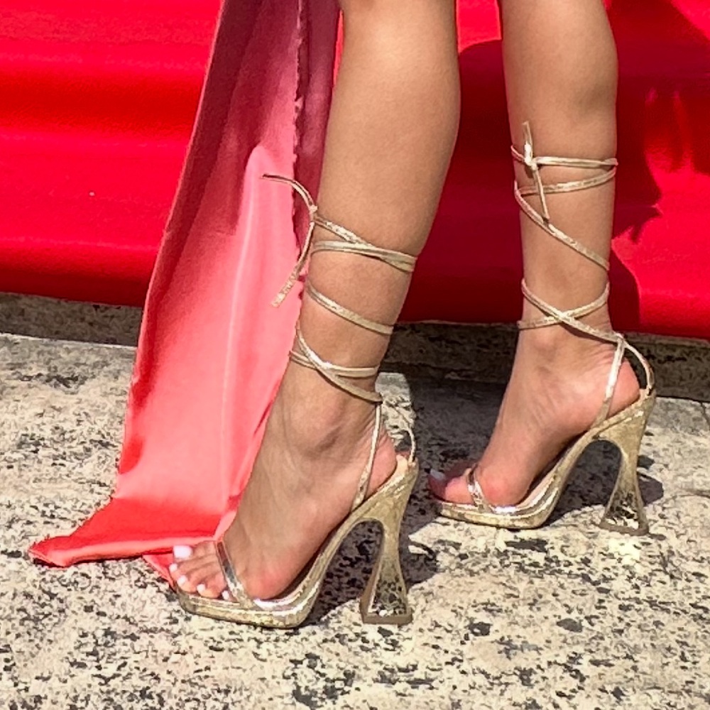 Steve Madden Gold Glitter Lace-Up Platform Heels